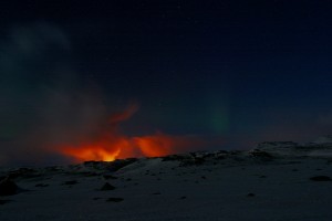 4am - the red smoke coming from the volcano is guiding me