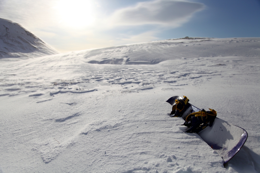 Hiking up a mountain and riding down it, Iceland, March 2012