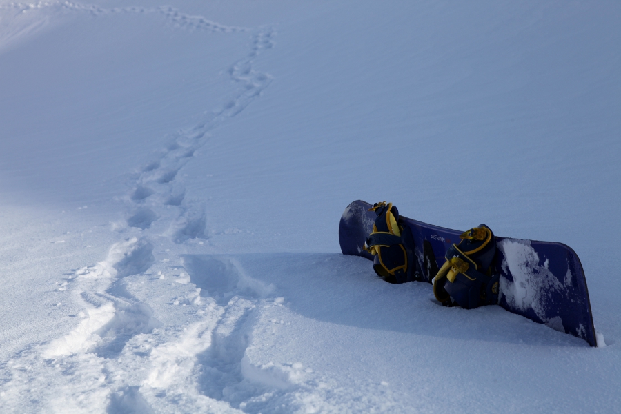 Hiking up a mountain and riding down it, Iceland, March 2012