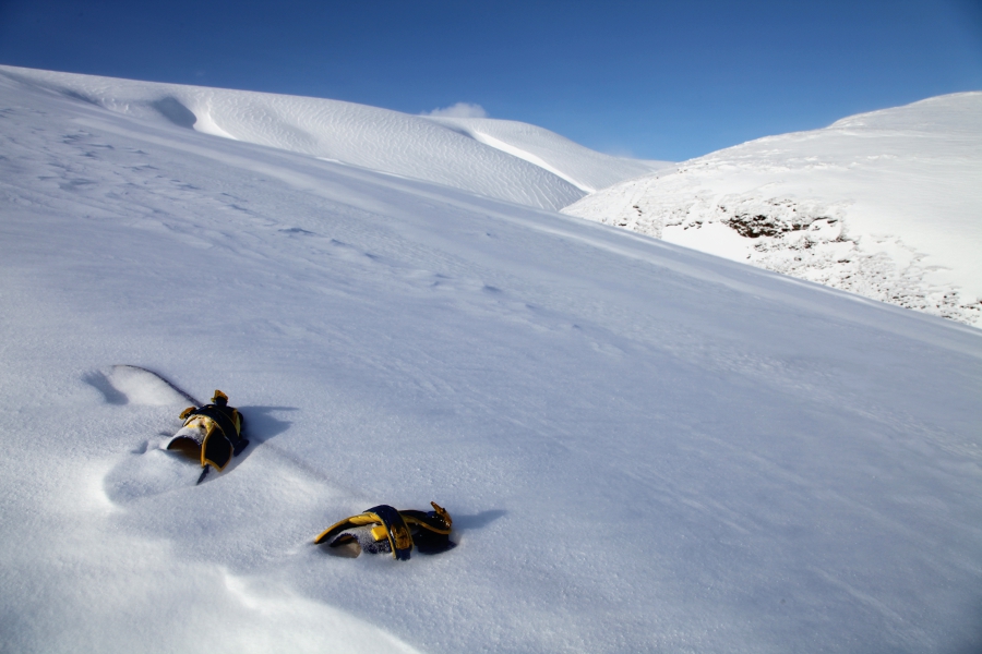 Hiking up a mountain and riding down it, Iceland, March 2012